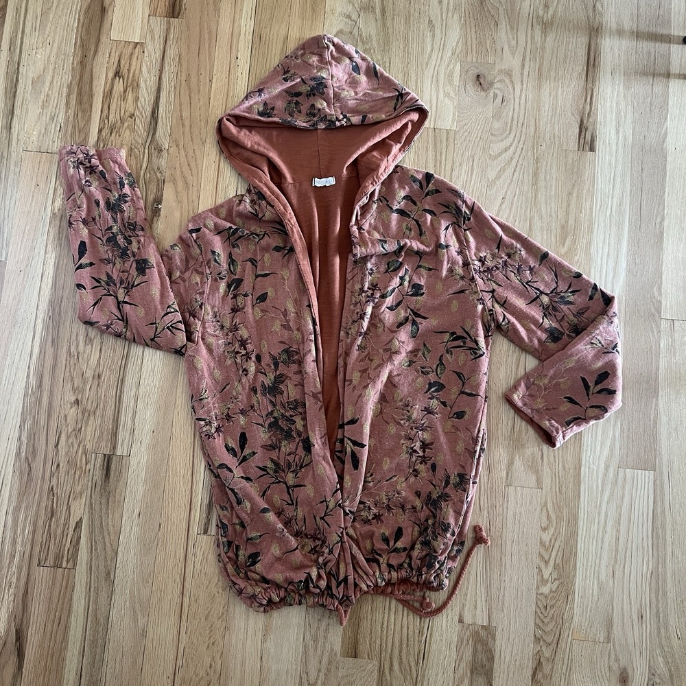 Made in italy Soft Open Front Hoodie Orange Medium Romantic Hoodie Leaf Print